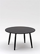 Couchtisch Ø 75 cm, Höhe 42 cm
Tischplatte MDF pulverbeschichtet schwarz
Tischbeine Massivholz, schwarz lackiert