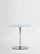 Beistelltisch Ø 50 cm, Höhe 50 cm
Tischplatte Glas satiniert
Tischsäule/Tellerfuß verchromt