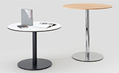 Einsäulentisch Ø 100 cm, Höhe 73 cm
Tischplatte Compact-Schichtstoff weiß, Kern schwarz
Tischsäule/Tellerfuß pulverbeschichtet anthrazit
Einsäulen-Stehtisch Ø 100 cm, Höhe 105 cm
Tischplatte Compact-Schichtstoff anthrazit, Kern schwarz
Tischsäule verchromt, Tellerfuß INOX geprägt