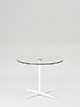 Beistelltisch Ø 65 cm, Höhe 50 cm
Tischplatte Glas transparent
Tischsäule/Sternfuß pulverbeschichtet weiß