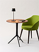 Bistro-/Beistelltisch Ø 65 cm, Höhe 73 cm
Tischplatte Massivholz American Nussbaum
Tischfuß pulverbeschichtet schwarz
