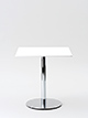 Bistrotisch 70 x 70 cm, Höhe 73 cm
Tischplatte Compact-Schichtstoff weiß, Kern weiß
Tischsäule verchromt, Tellerfuß INOX geprägt