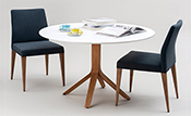 Tisch Ø 100 cm, Höhe 74 cm
Tischplatte MDF pulverbeschichtet weiß
Tischuntergestell Massivholz Eiche natur